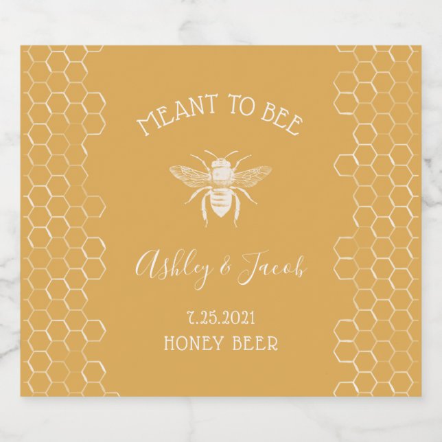 Bee and Golden Honeycomb Pattern Beer Bottle Label (Single Label)