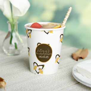 Bee and Heart Yellow Brown Bridal Shower Paper Cups