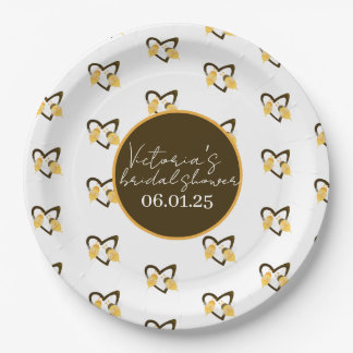 Bee and Heart Yellow Brown Bridal Shower  Paper Plates