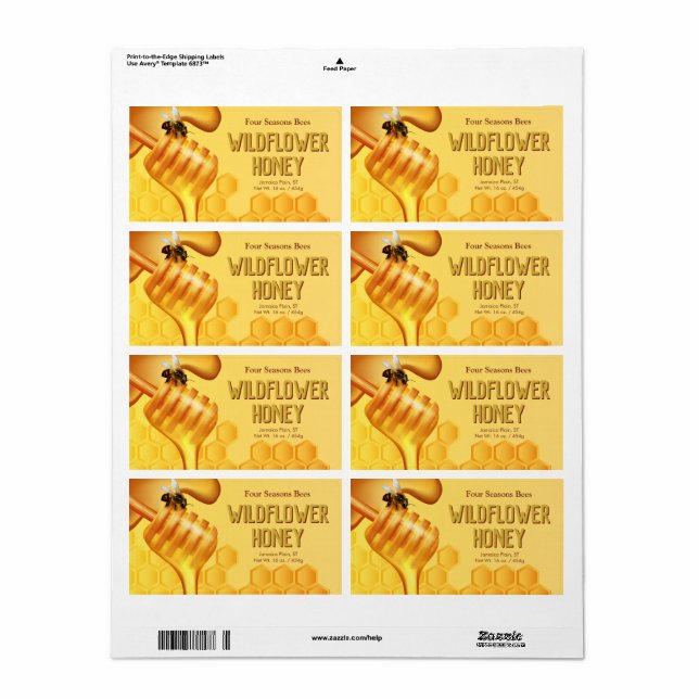 Bee and Honey Dipper Yellow Gold Product Labels (Full Sheet)