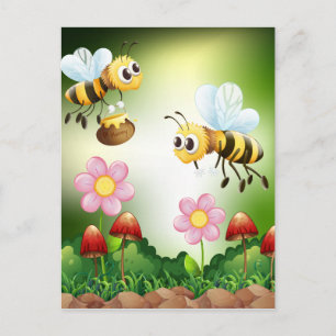 Bee and honey postcard