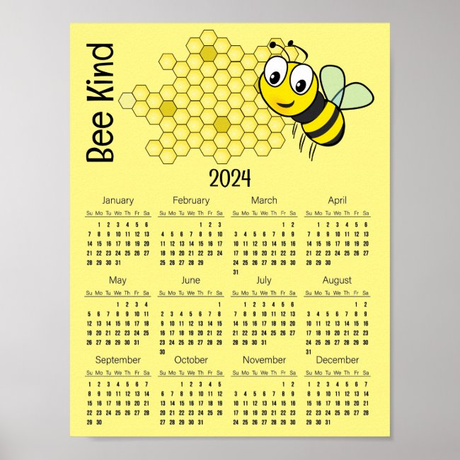 Bee and Honeycomb 2024 Calendar Poster