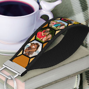 Bee and Honeycomb 8 Photo Collage Wrist Keychain