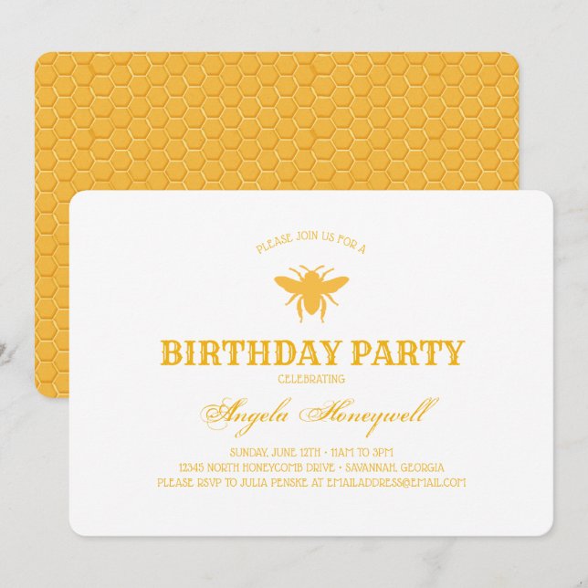 Bee and Honeycomb Birthday Party 2 Invitation (Front/Back)