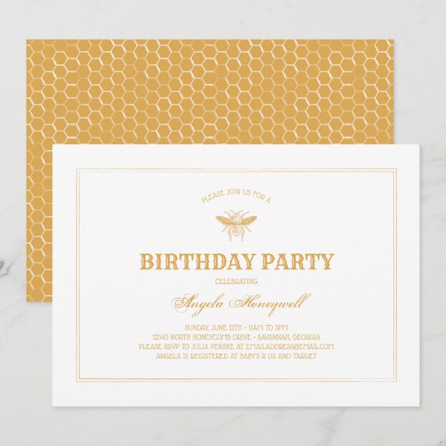 Bee and Honeycomb Birthday Party Invitation (Front/Back)