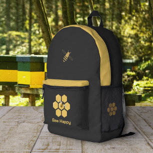 Bee and Honeycomb Black Backpack