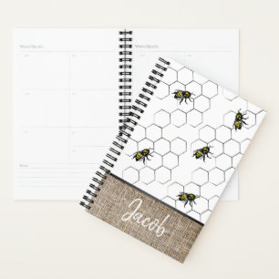 Bee and Honeycomb Faux Burlap   Monogram Planner