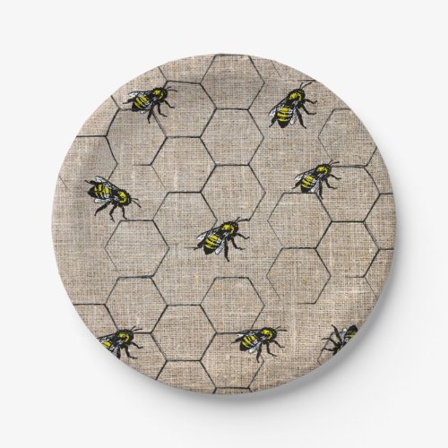 Bee and Honeycomb on Faux Burlap Paper Plates