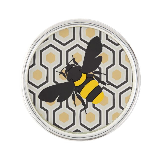Bee and Honeycomb Pattern Lapel Pin (Front)