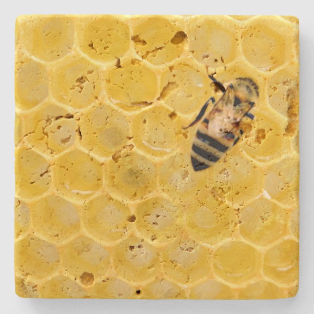 bee and honeycomb stone coaster (Front)
