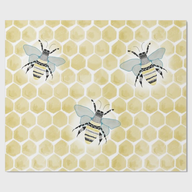 Bee and Honeycomb Wrapping Paper (Flat)
