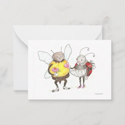 bee and ladybug tiny valentine note card