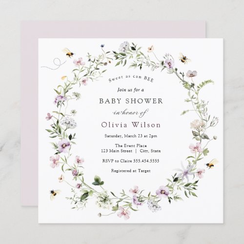 Bee and Lavender Wildflower Baby Shower Invitation