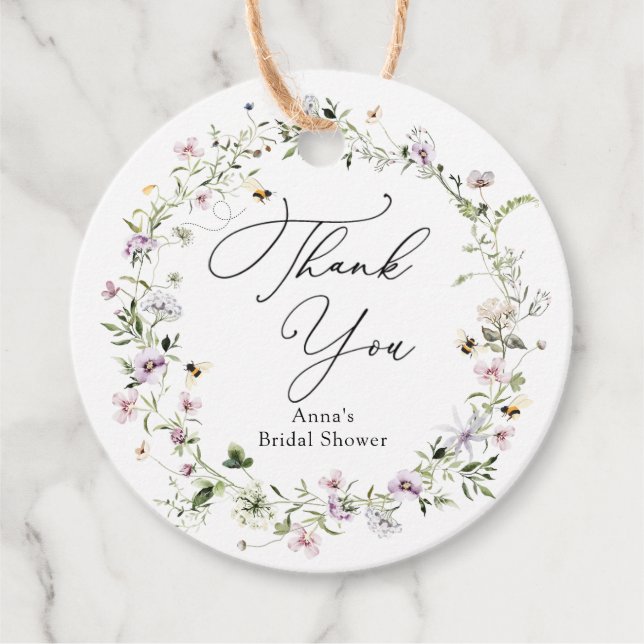Bee and Lavender Wildflower Bridal Shower  Favor Tags (Front)