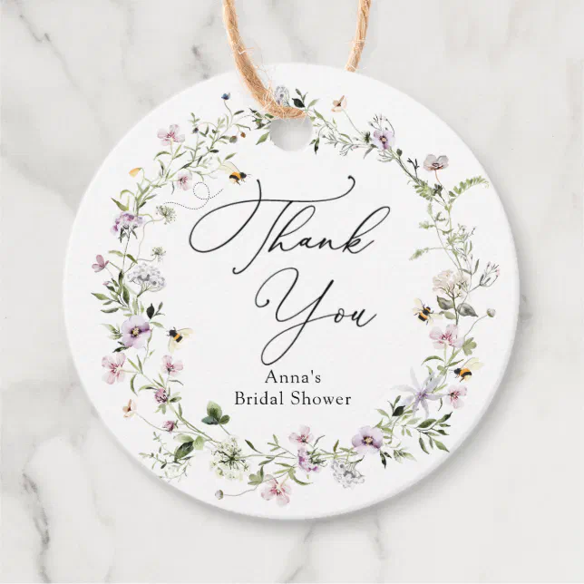 Bee and Lavender Wildflower Bridal Shower Favor Tags | Zazzle