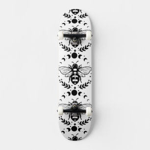 Bee and Moon Black and White Skateboard