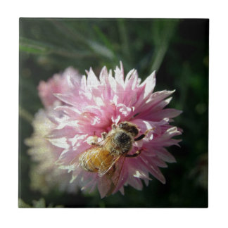 Bee and Pink Flower Ceramic Tile