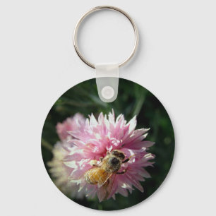 Bee and Pink Flower Keychain