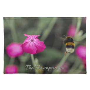 Bee And Pink Flower Summer Photo With Text Cloth Placemat