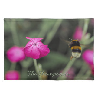 Bee And Pink Flower Summer Photo With Text Cloth Placemat