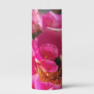 Bee and Pink Rose Pillar Candle
