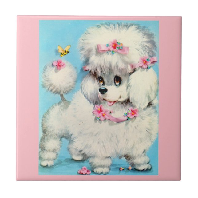bee and poodle puppy ceramic tile (Front)