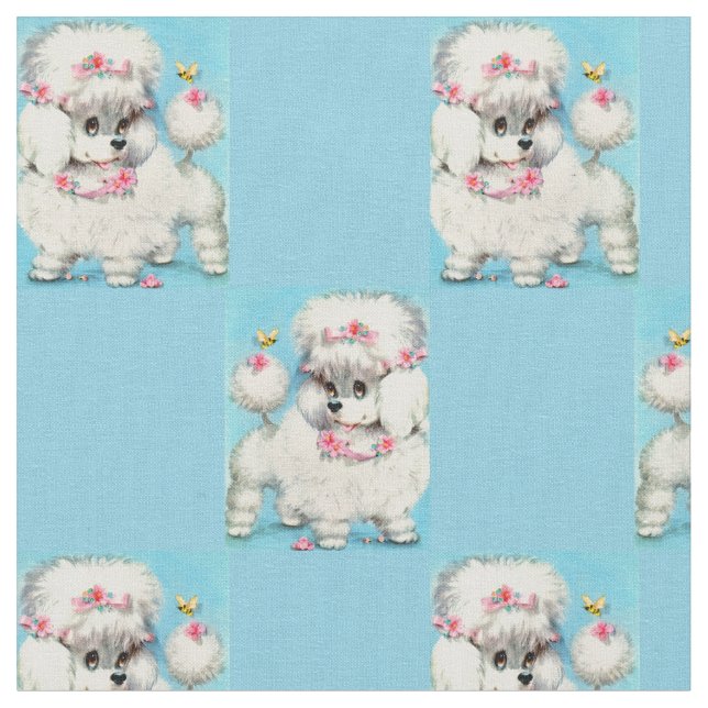 bee and poodle puppy novelty print fabric (Close Up)