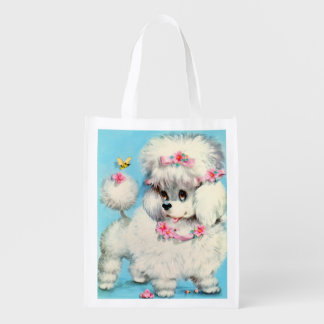 bee and poodle puppy print grocery bag