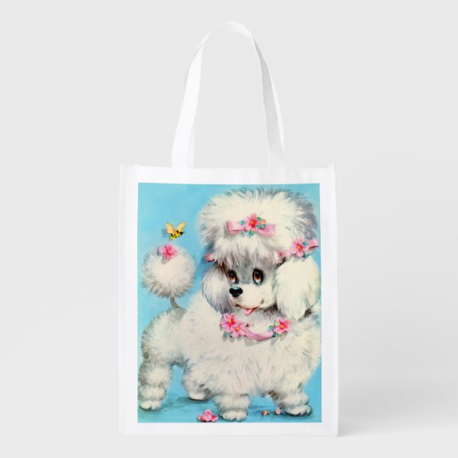 bee and poodle puppy print grocery bag (Front)