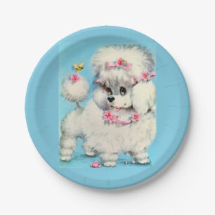 bee and poodle puppy print paper plates