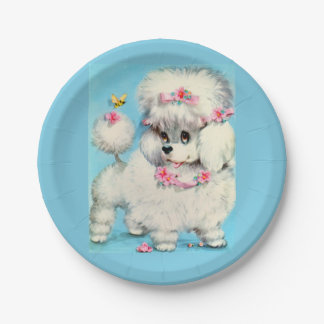 bee and poodle puppy print paper plates