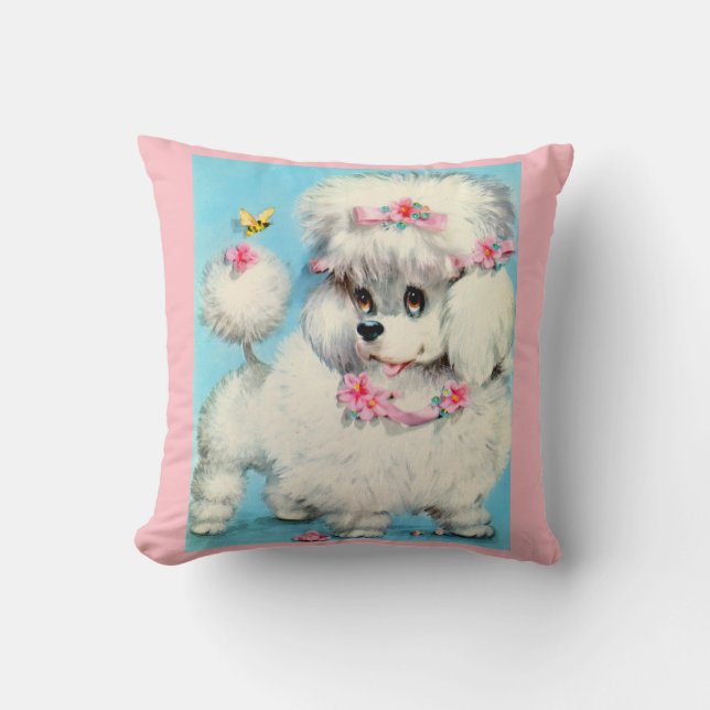 bee and poodle puppy print throw pillow (Front)