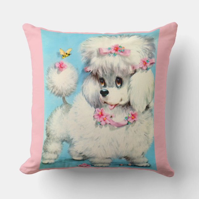 bee and poodle puppy print throw pillow (Front)