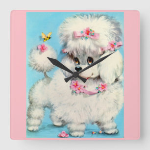 bee and poodle puppy square wall clock