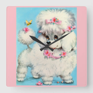 bee and poodle puppy square wall clock