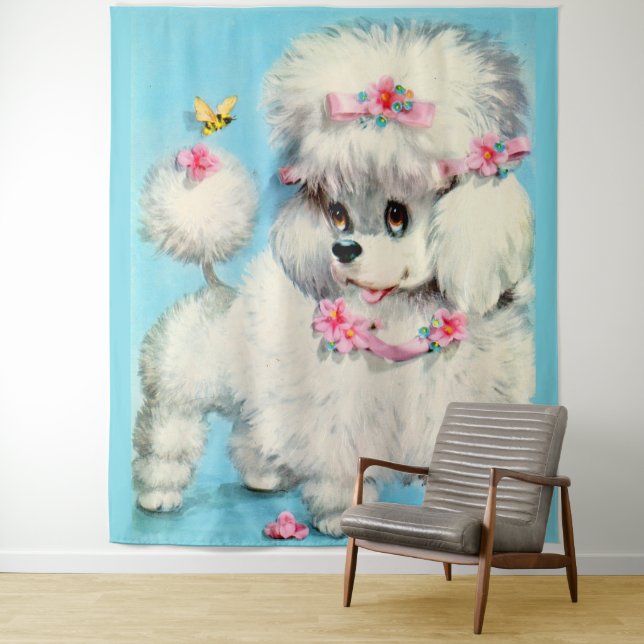 bee and poodle puppy tapestry (In Situ)