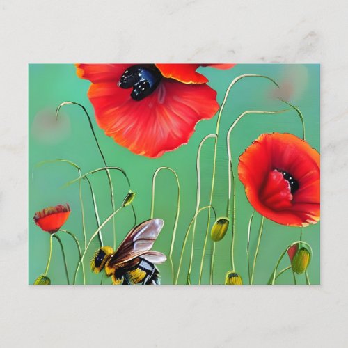 Bee and Red Poppies Postcard