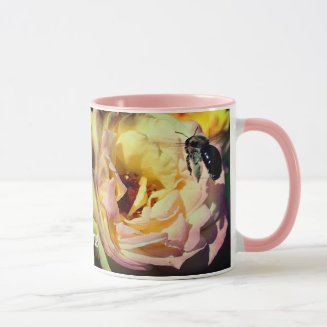 Bee And Rose Flower Personalized Mug (Right)