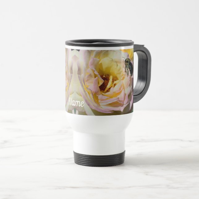 Bee And Rose Flower Personalized  Travel Mug (Front Right)