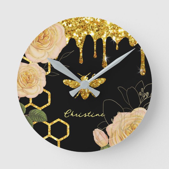 bee and roses round clock (Front)