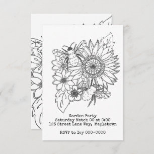 Bee and Sunflower Line Art Invitation