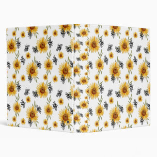 Bee and Sunflower pattern 3 Ring Binder