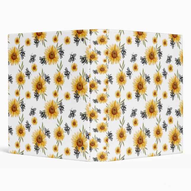 Bee and Sunflower pattern 3 Ring Binder (Background)