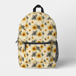 Bee and Sunflower Vanilla Printed Backpack