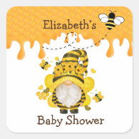Bee and Sunflowers Gnome Baby Shower  Square Sticker