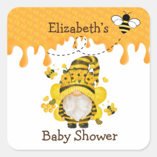 Bee and Sunflowers Gnome Baby Shower Square Sticker