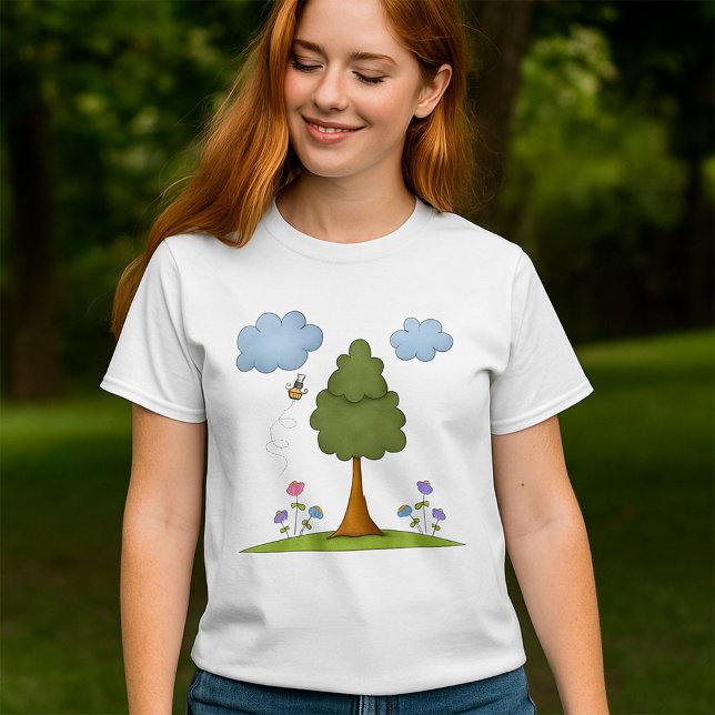 Bee and Tree Nature Scene with Flowers and Clouds T-Shirt (Creator Uploaded)