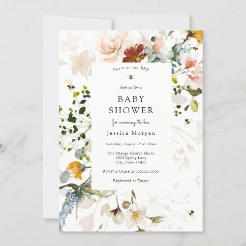 Bee and  Vintage Floral Baby Shower Invitation