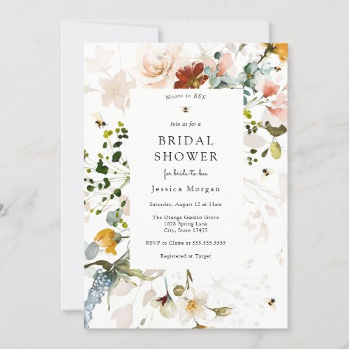 Bee and  Vintage Floral Bridal Shower Invitation