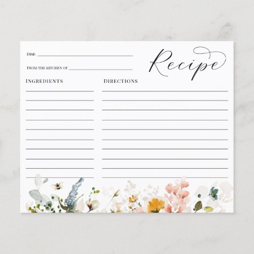 Bee and Vintage Floral Bridal Shower Recipe card
